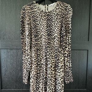 Ganni Smocked Leopard Dress, size 10US/40EU